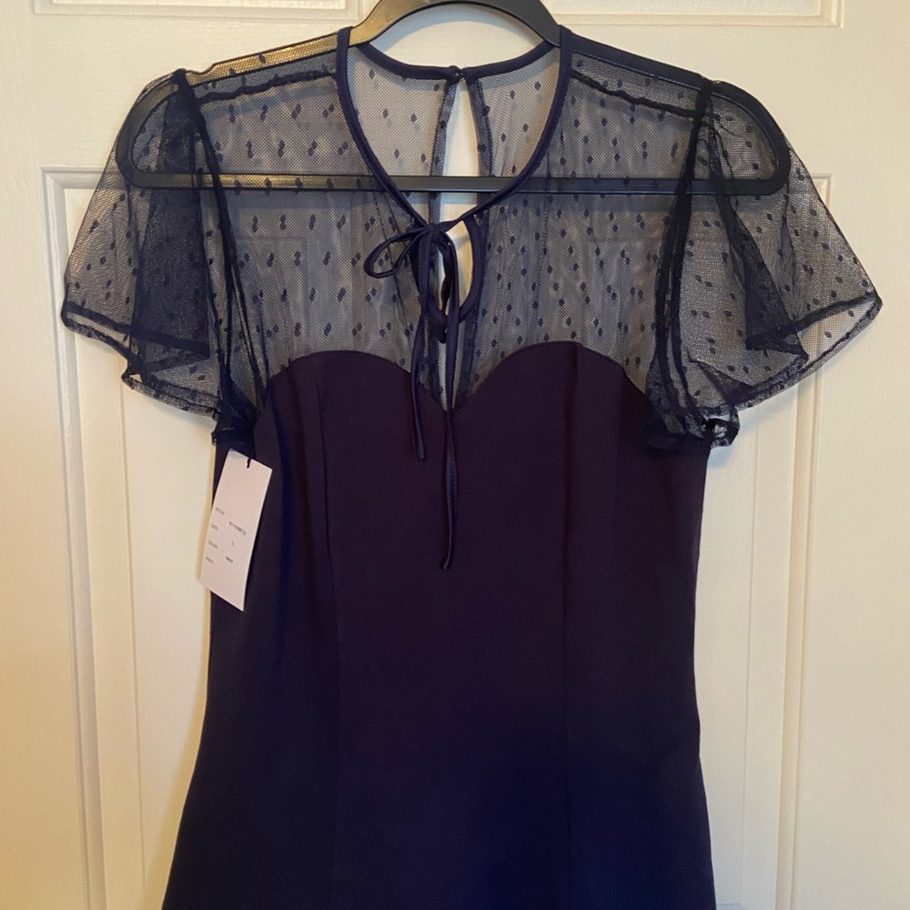 Unique Vintage Navy Blue Sheer Blouse